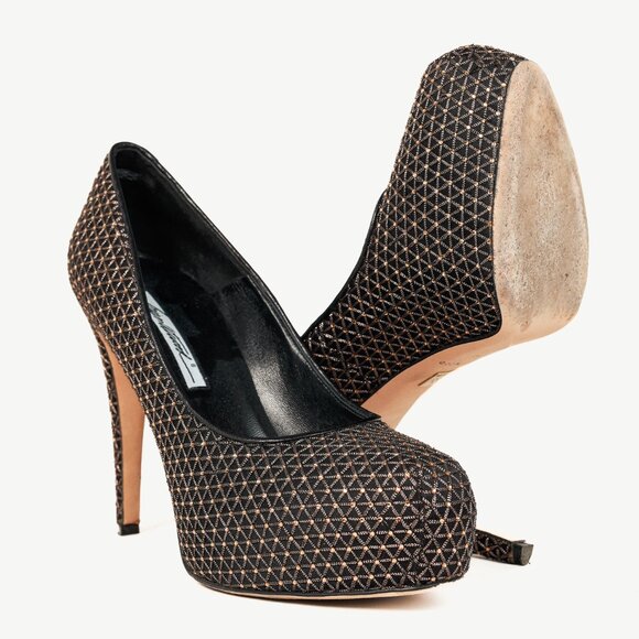 Brian Atwood Maniac Black Rhinestone Platform Pumps - Picture 4 of 10